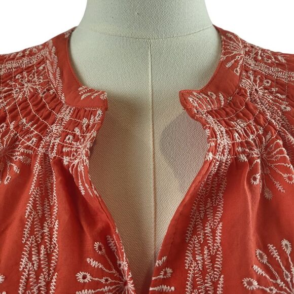 NEW Easel Small Red Tunic Blouse All Cotton Pullover White Eyelet Smocked BOHO - Picture 10 of 15